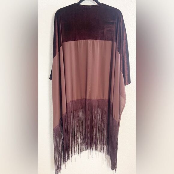 Free People Velvet Dreams Fringe brown Kimono OSFM - Picture 5 of 7